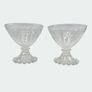 SET OF 2 VINTAGE ANCHOR HOCKING LAUREL ETCHED BOOPIE GLASS SHERBET DISHES